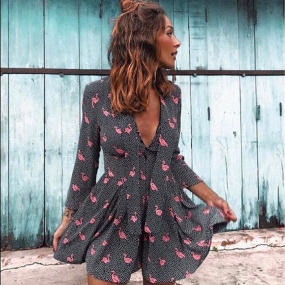 Zara Pink Black & Pink Flamingo Romper - Picture 1 of 3